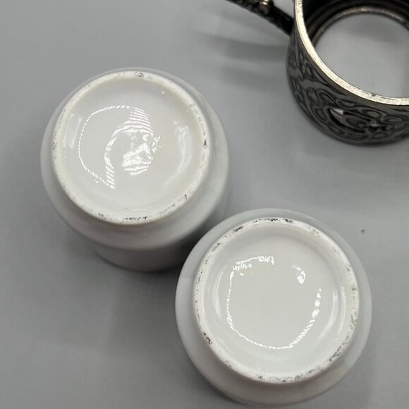 2 Coffee Cup Saucer Sets Silver Color Porcelain Insert Mug Ottoman Turkish - Picture 7 of 12